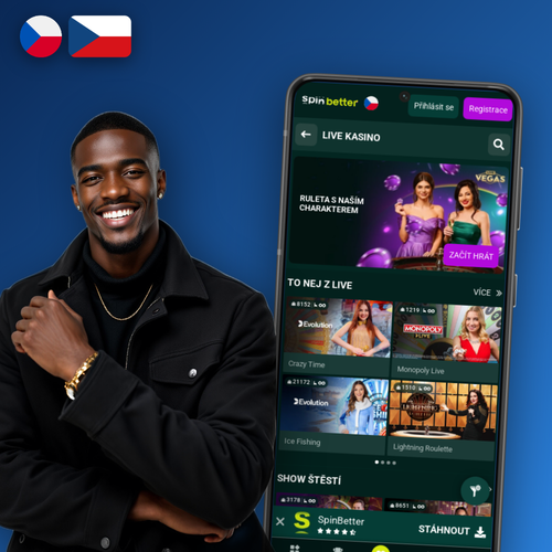 Spinbetter app otevřená na mobilu s kasinovými hrami a živými sportovními kurzy