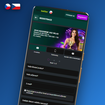 Spinbetter register jedním kliknutím – zelené tlačítko s automaticky vygenerovanými údaji